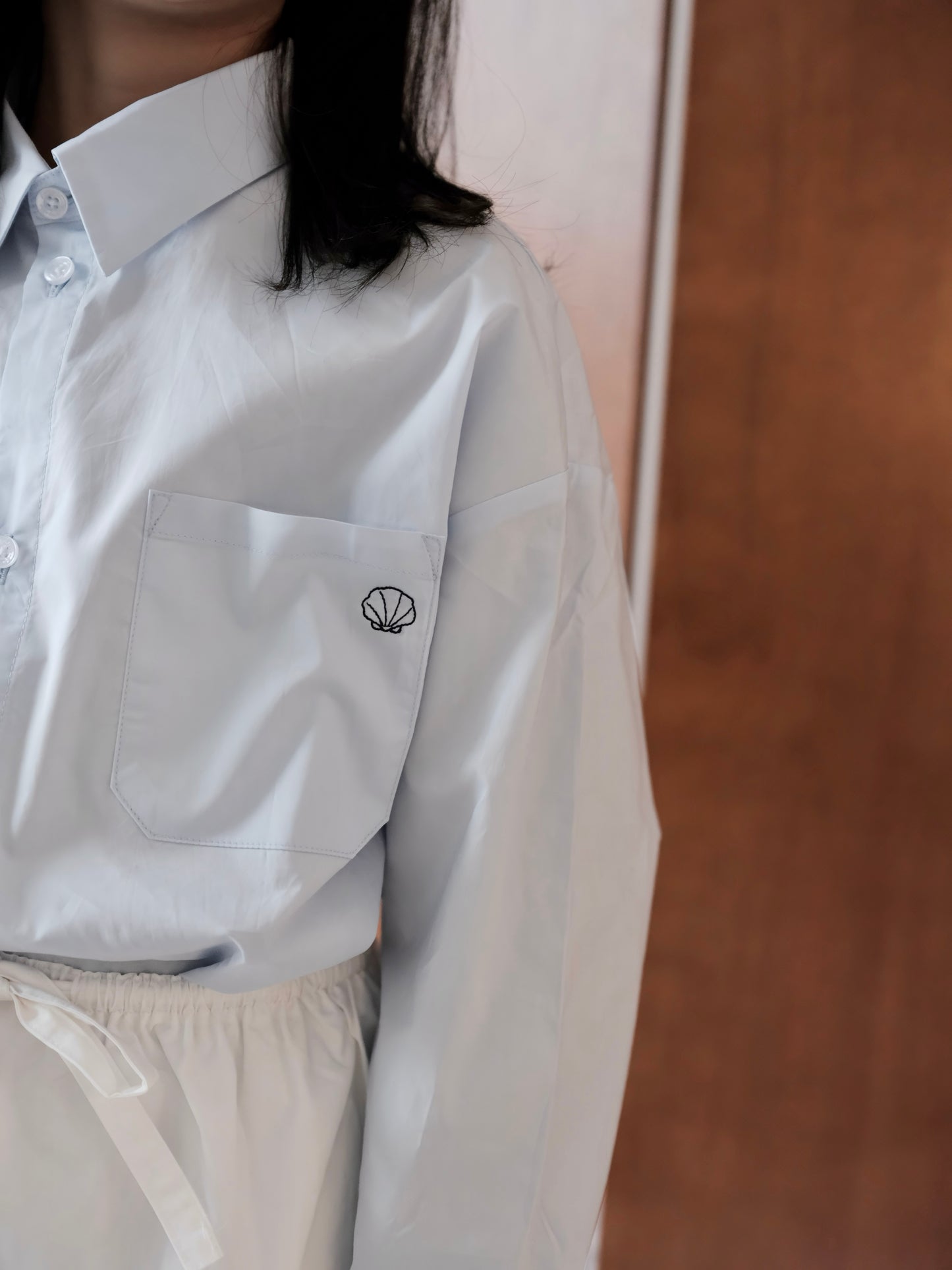 Shell Embroidered Shirt – Light Blue